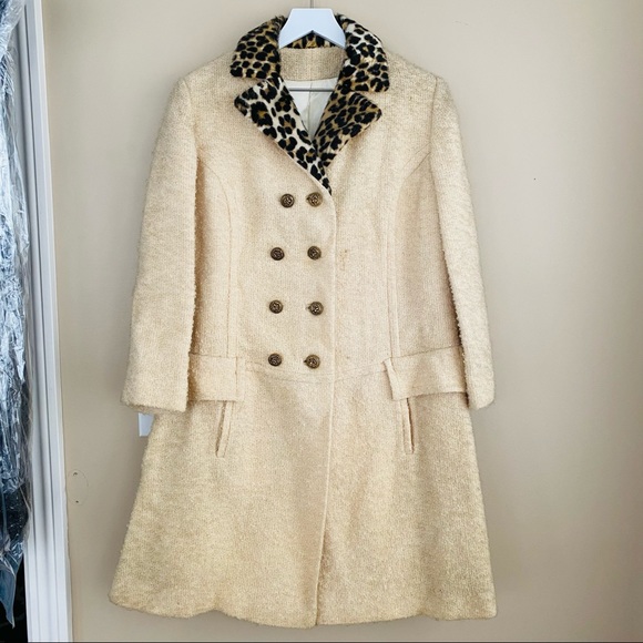 1966 Vintage Wool Wedding Coat w/Animal Print Faux Fur Collar - Picture 3 of 10